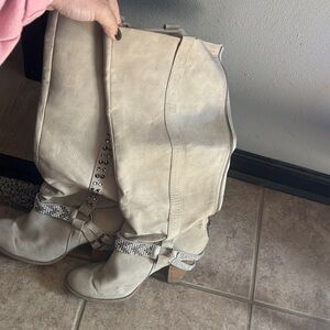 Women's Beige Studded Boots